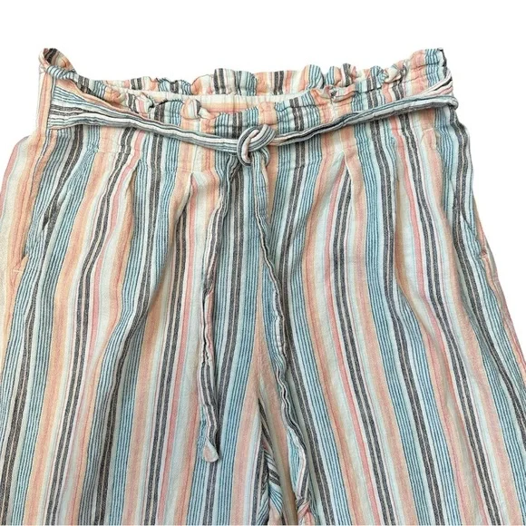 Zac & Rachel striped linen blend cropped wide-leg pants with paperbag waist M - Picture 4 of 9